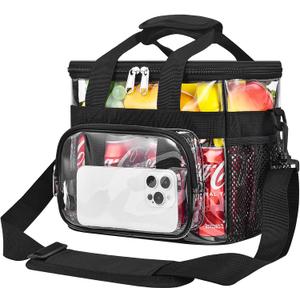 Busiuw Double -Deck Clear Lunch Bag for Work with Adjustable Shoulder Strap and Top Compartment for Work, Picnic, Beach, School (Single Deck-9L)