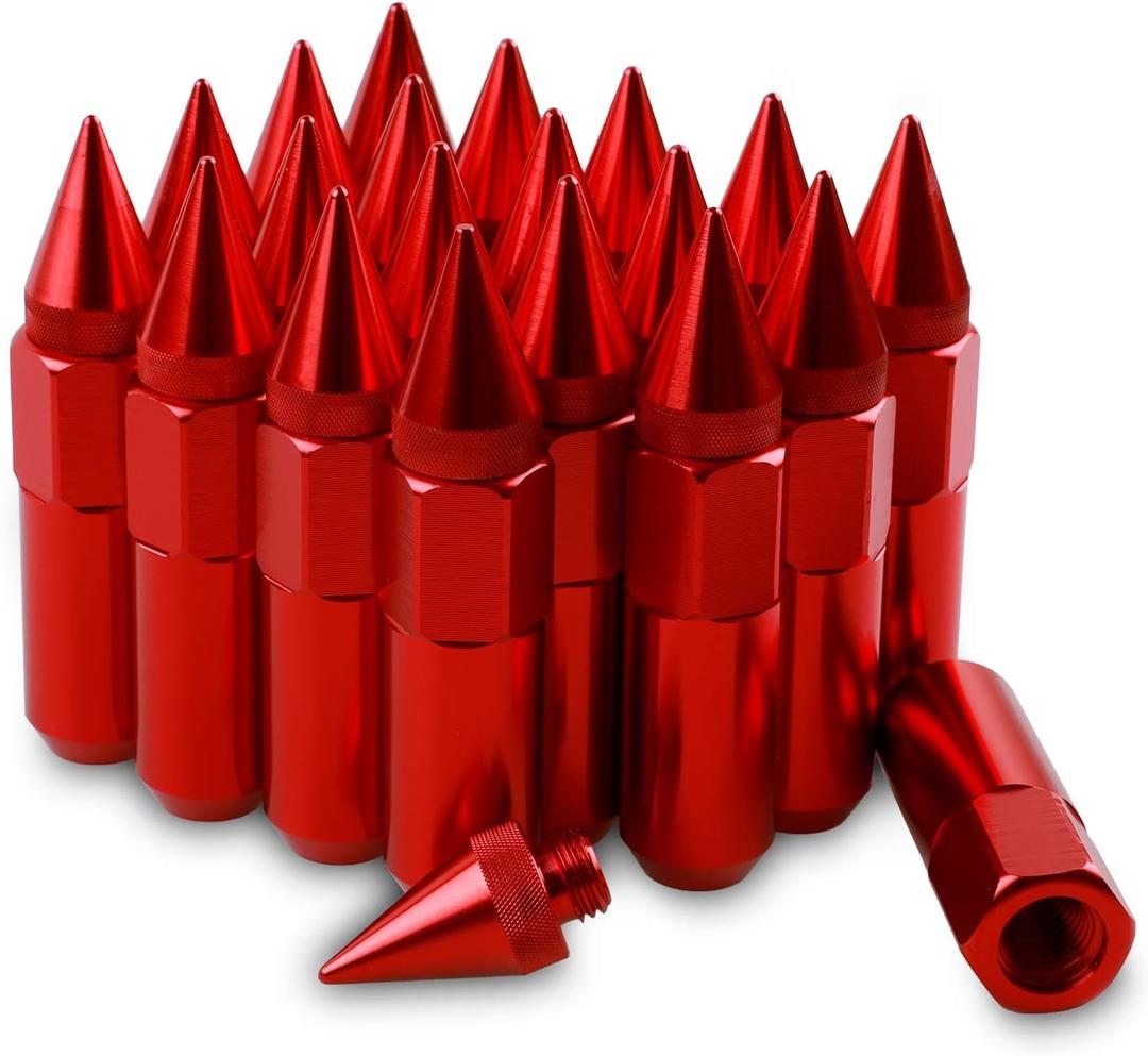 M12X1.5 Spiked Nuts for Rims Aluminum Extended Tuner Lug Nuts 20PCS 60MM (Red)
