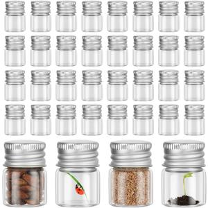 Tessco for you 100 Pcs 5 ml Mini Glass Bottles with Aluminum Cap Tiny Jars Mini Glass Jars Small Clear Vials with Screw Caps Tiny Containers for DIY Craft Storage (Silver)