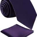Mens Solid Color Tie,Handmade Neckties With Multiple Colors+Gift Box (Purple Tie+pocket Square)