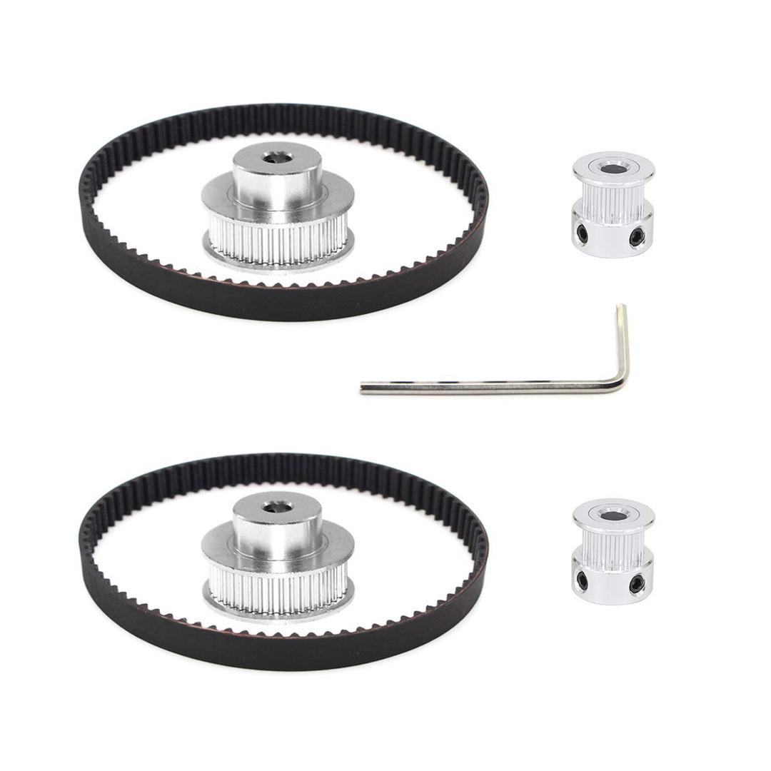 2 x 2Kit 2GT Synchronous Wheel 20&40 Teeth 5mm Bore Aluminum Timing Pulley with 2pcs Length 200mm Width 6mm Belt (20-40T-5B-6)