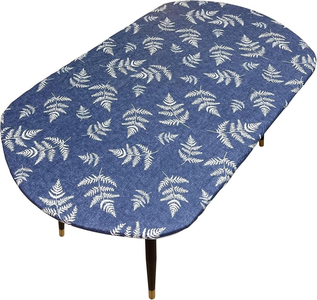 Pioggia Oval Vinyl Fitted Tablecloth with Flannel Backing Elastic Table Cloth Waterproof Oil-Proof Plastic Table Cover Best for Up to 42" x 60"