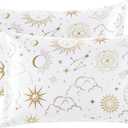 EXQ Home Silky Satin Pillowcase for Hair and Skin,Printed Pillow Cases Standard Size Set of 2 Pink Satin Pillow Case 2 Pack with Envelope Closure White Moon20"x26"