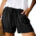 Acelitt Women Ladies Summer Casual Loose Comfy Drawstring Elastic Waist Pocketed Shorts Pants Black Small