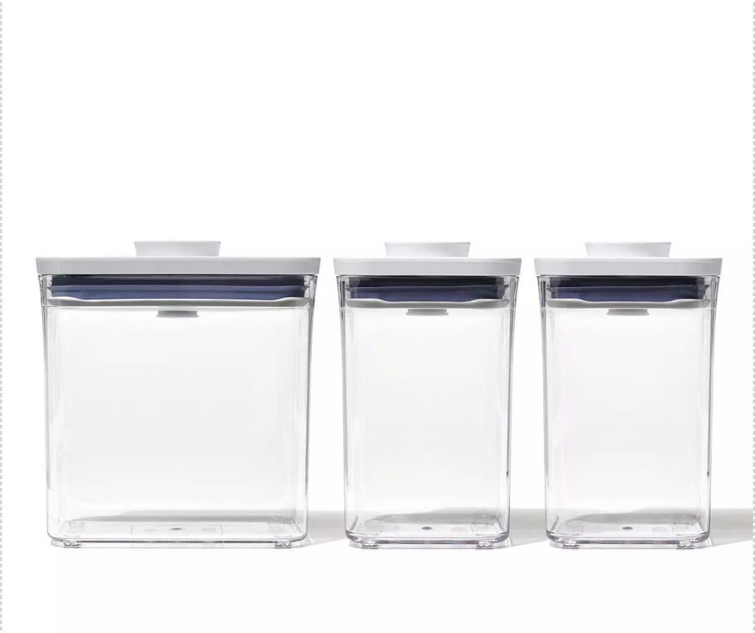 OXO POP 3pc Plastic Food Storage Container Set Clear: Air Tight Seal, Dishwasher-Safe