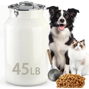 Dog-Cat Food Storage Container 45 lb/48 Qt, Large Stainless Steel Pet Food Bin with Airtight Lid & Scoop Included, Durable 304 Metal Storage for Dogs & Cats