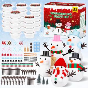24 Pack Build a Modeling Clay Snowman Kit, Snowman DIY Christmas Crafts for Kids, Christmas Crafts Xmas Gift Winter (290 pcs)