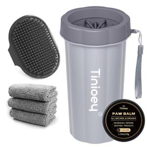 Dog Paw Cleaner for Large Dogs With 3 Towels & Bath Brush, Muddy Foot Washer for Pets (Gray)