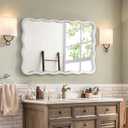 Dorlicecass White Wavy Mirror Solid Wood- Squiggly Mirror Vanity Modern Wall Decor for Bathroom, Bedroom, Living Room, Dining Room, Cloakroom, Entryway, White, 20"L x 30"W