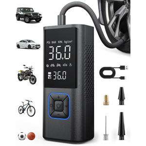 Cordless Tire Inflator Portable Air Compressor - 150PSI Air Pump with Auto Shutoff Function for Car Tires, Inflatables, Motorcycle, Balls, Compact Bike Tire Pump with LED Light, Blue, Large