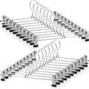 Pants & Skirt Hangers with Adjustable Non-Slip Clips, Space Saving Metal Hangers for Coat, Garment, Jeans & Kids Adults (20 Pack)