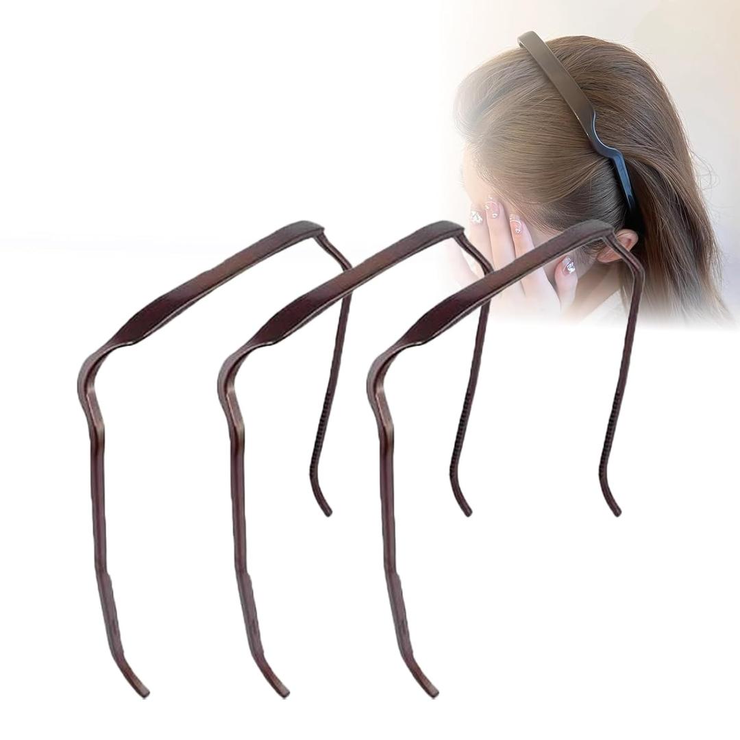 Sunglasses Shape Invisible Hair Hoops-Square Hairband Curly Thick Headband Square Invisible Hairband for Women & Men (Brown and black(3*pc), large) (1 Count (Pack of 1))