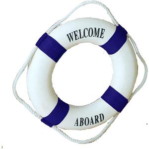 MorroMorn Lifebuoy Wall Hanging Decor - Welcome Aboard Mediterranean Style Home Decoration (Navy, 20")