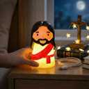 Cute Jesus Night Light, Jesus Gift, Dimmable PVC Christian Lamp, USB Rechargeable Touch Bedside Light, Baptism Favor, Easter & Religious Gifts (3 x 5 Inch)(Red)