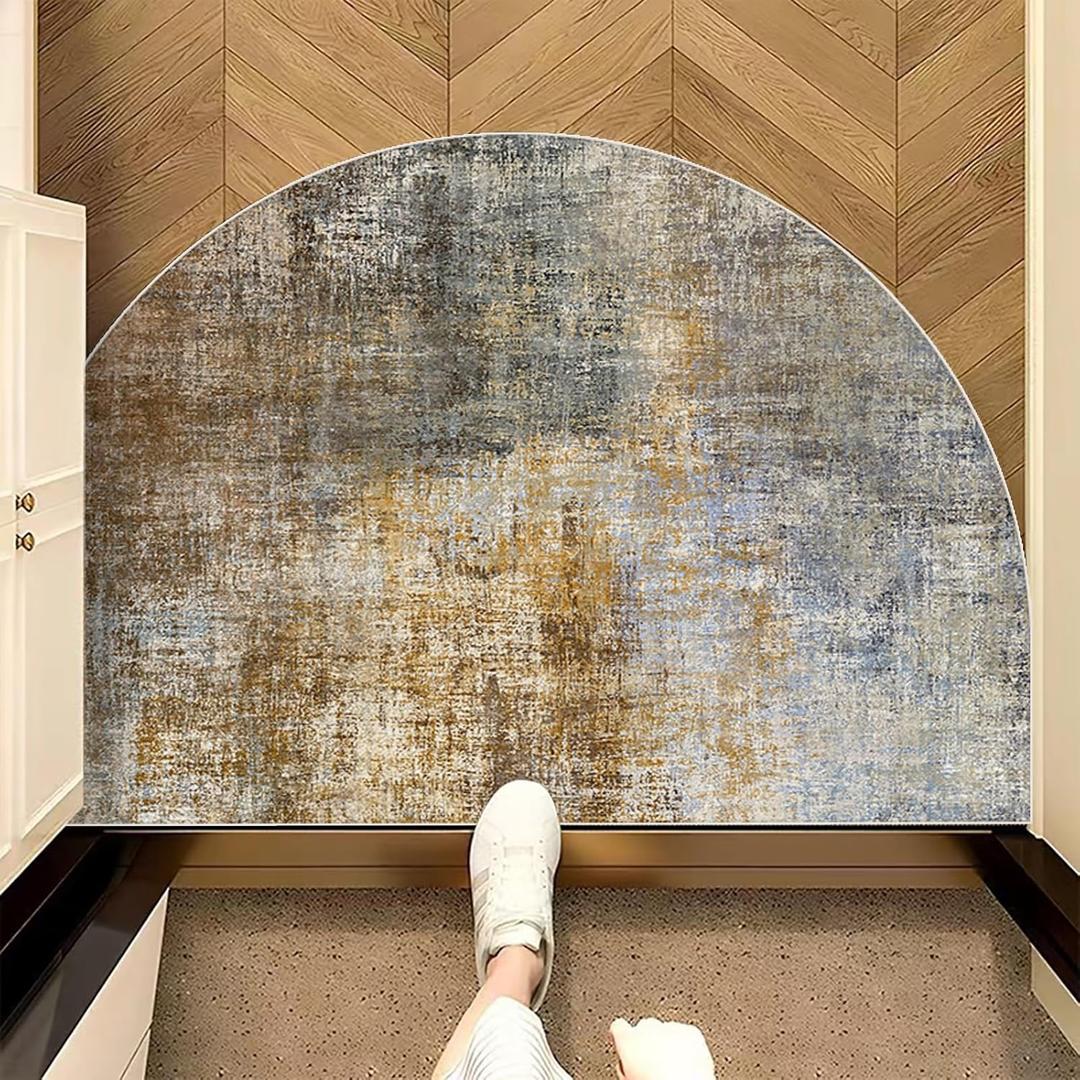 TOMWISH Half Round Non-Slip Doormat Floor Rug Mat Brown Semi Circle Bathroom Floor Rug Entryway Door Mat Half Moon Doormat Welcome Mat 18X30Inch Indoor Rug for Living Room Kitchen Bedroom Toilet