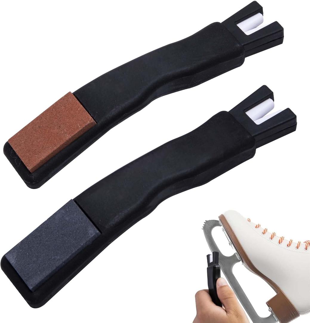 2 Pcs Ceramic Ice Skate Sharpeners-Ice Skate Blade Sharpeners Double Sided with Sharpening Stone-Portable Ice Skate Blade Sharpening Tool for Hockey Skates