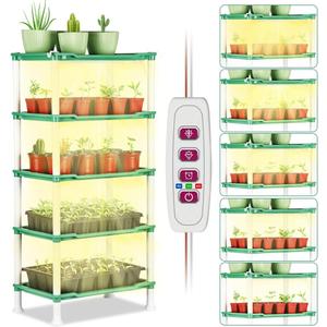 Tabletop 5-Tier Plant Stand with Grow Lights - Seed Starting Kit Germination Tray Full Spectrum Sunlike Plant Light for Indoor Plants, Greenhouse, Succulents, Seedlings Gardening Gifts (Green + Light)
