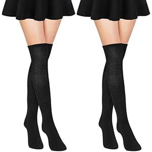 Black Knee High Socks 2 Pairs Size L/LX