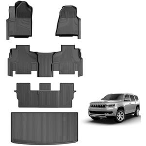 Floor Mats & Cargo Liner Compatible with 2022 2023 2024 2025 Jeep Wagoneer (8 Passenger Model Non-L) Floor Liners Trunk Mat All Weather TPE Protection Car Floor Liners Full Set Wagoneer Accessories