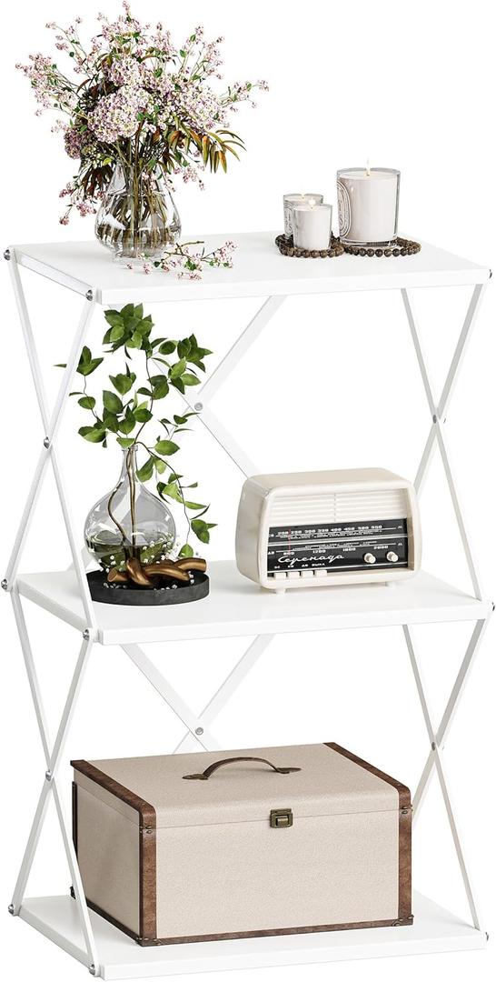 3-Tier End Table Small Side Table Tall Bedside Night Stand with Storage Sofa Side desks for Living Room Bedroom Office Bathroom Small Space White ET-03W