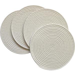 WAZAIGUR Round Placemats Washable Thick Cotton Absorbent 13 inch Round Table Mats for Kitchen Dining Table Set of 4 Round Woven Fabric Indoor/Outdoor Place Mats (Cream, 4)