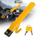 Steering Wheel Lock Anti-Theft Device Adjustable Length Clamp Double Hook Locks, Security Steering Wheel Lock with 2 Keys for Cars, Suvs, Vans and Trucks (Yellow)