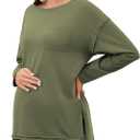 Ecavus Women's Oversized Maternity Shirts Long Sleeve Side Slit Pregnancy Tee with Pocket Fall Winter Mama Clothes (Small, Army Green)