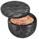 jalz jalz Marble Salt Box Spice keeper Black Big Salt Cellar Natural Material Salt Container Spice Cellar Large Capacity (Black Cover Black Base)