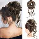 HOOJIH Messy Bun Hair Piece, Super Long Tousled Updo Hair Bun Extensions Wavy Wrap Ponytail Hairpieces Scrunchies with Elastic Band HB007 Grace - Chocolate Brown Ash Blonde Highlights (1Pack)