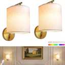 Rechargeable Battery Operated Wall Sconces Set of 2 Wireless Wall Lights with Remote Control 12 RGB Colors Magnetic Bulbs 5200mAh Battery Wireless Sconces for Bedroom Living Room (Gold) (Size: 9 inch, Base: Round)
