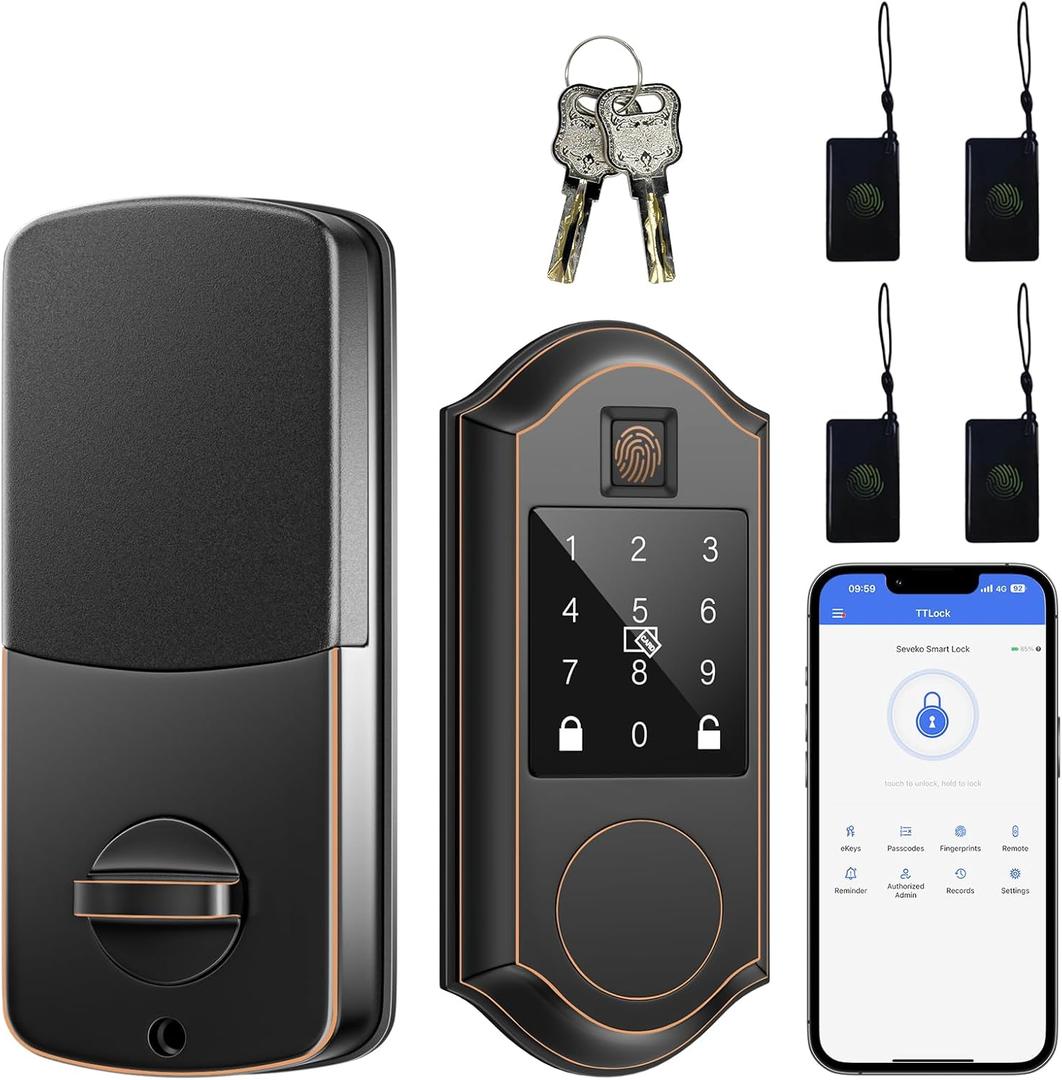 Fingerprint Smart Door Lock with Keypad, Smart Front Door Locks Keyless Entry Door Lock, Smart Lock with APP Control, Front Door Lock with Deadbolt, Touchscreen, Auto-Lock, Oil Rubbed Bronze