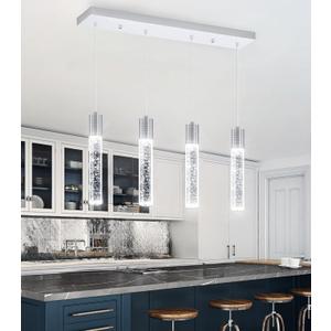 4-Lights Mini Crystal Pendant Light for Kitchen Island, Modern Led Crystal Chandelier for Dining Room Living Room 6000K