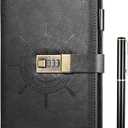 Kesote Black Journal with Lock, Refillable Faux Leather Lock Diary Notebooks Planner Organizer with Pen, A5 College Ruled 210 Lined Pages Locking Journal Notebook