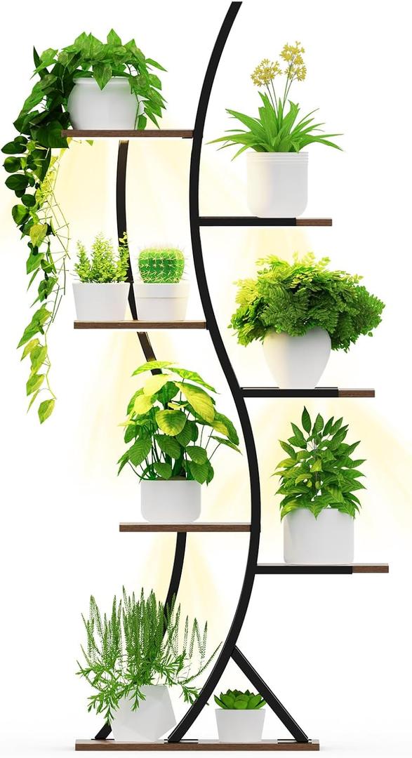 Plant Stand with Grow Light Indoor, 60.24" Tall 7-Tiered Plant Rack to Display, S shape Curved Corner Flower Stand Display Rack Holder for Living Room, Patio, Balcony Dcor