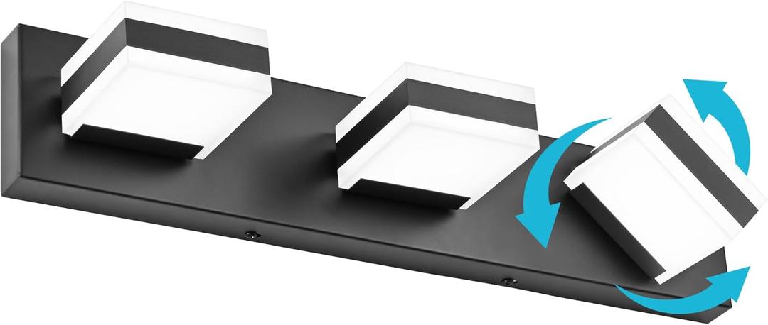 SOLFART LED Dimmable Black Vanity Light Over Mirror,3 Lights Bathroom Light Fixtures, Restroom Modern Vanity Lighting for Bathroom Cool Light 6000K (21.6 inch)