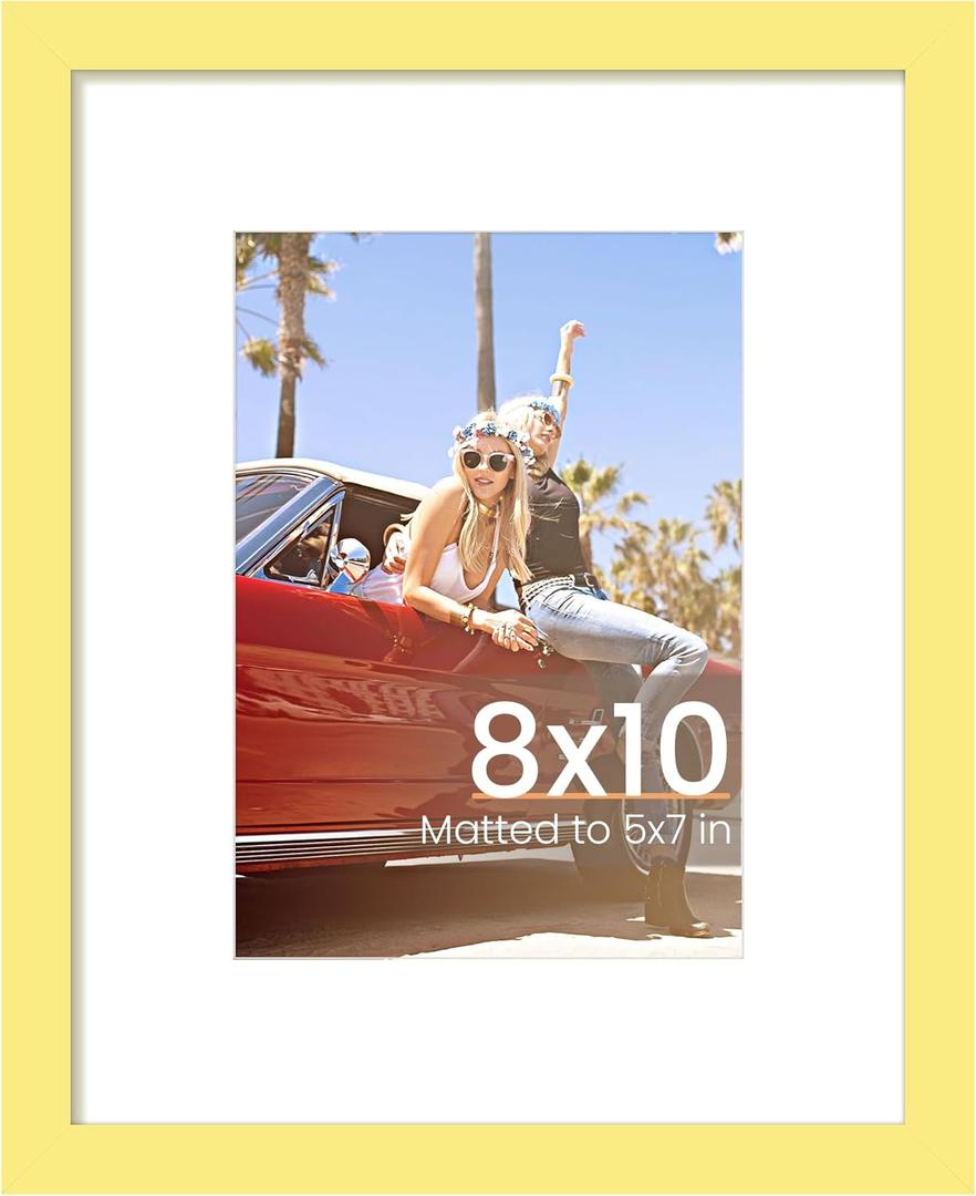 upsimples 8x10 Picture Frame, Display Pictures 5x7 with Mat or 8 x 10 Without, Wall Hanging Photo Frames, Yellow, 1 Pack