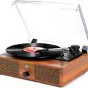 Vinyl Record Player with Upgraded Speakers and USB,Belt-Driven Bluetooth Turntable with 3 Speed AUX Input Headphone Jack and RCA Output