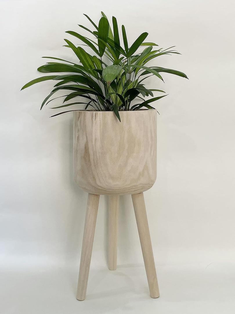 RISEON Handmade Mid Century Modern Wood Planter, Rustic Indoor Flower Pot Plant Stand,Large Floor Planter (Large)