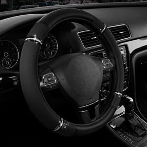 Road Comfort Leather Steering Wheel Cover  Premium Anti-Slip Car Steering Wheel Grip Cover  Universal Fit for 14.515 Cars, Trucks & SUVs - Black