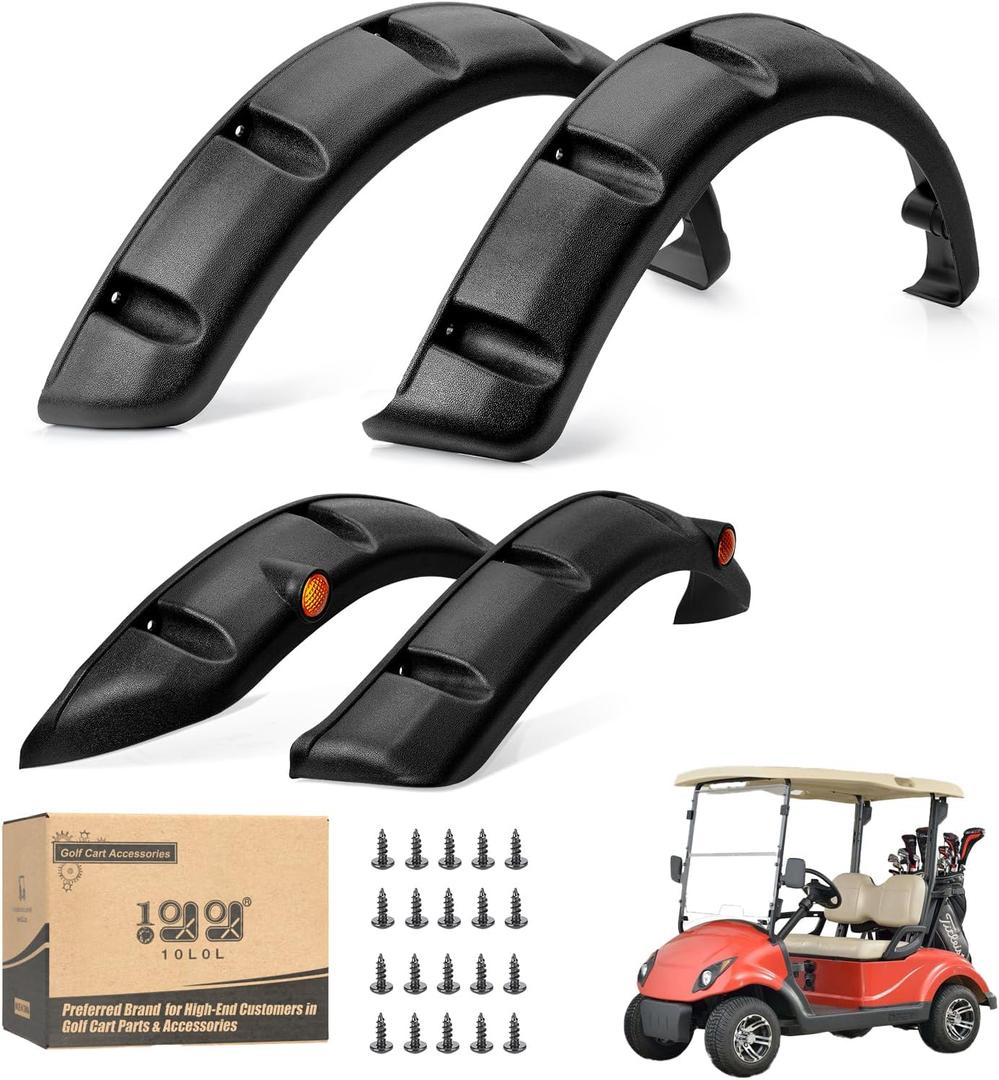 10L0L Golf Cart Front Rear Fender Flares for Yamaha G14, G16, G19, G22, with Metal Hardware, Set of 4(Not fit modified models)