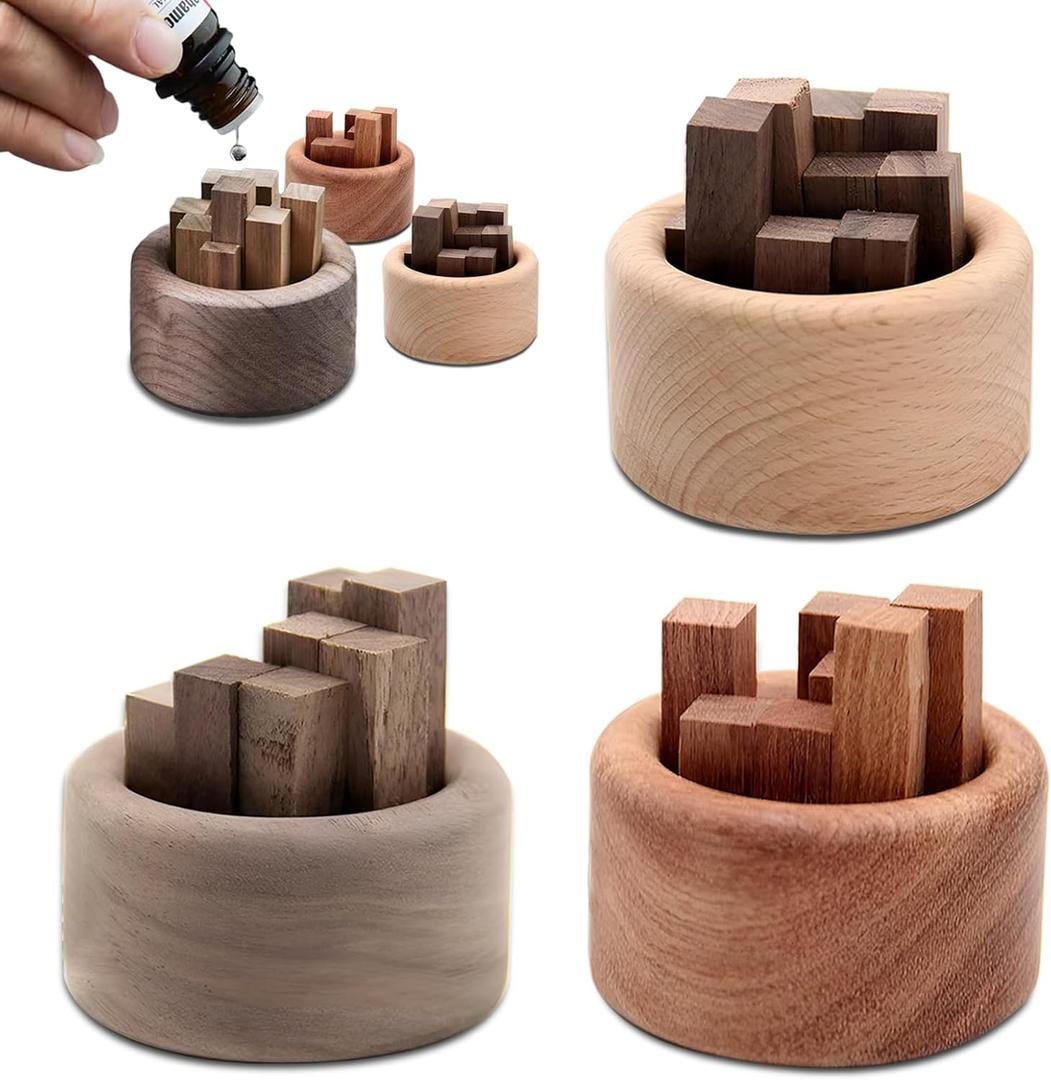 Wshxjzyay 3 Pieces Wood Diffuser for Essential Oils, Aromatherapy Diffuser Black Walnut Wood for Home Office Bedroom Car