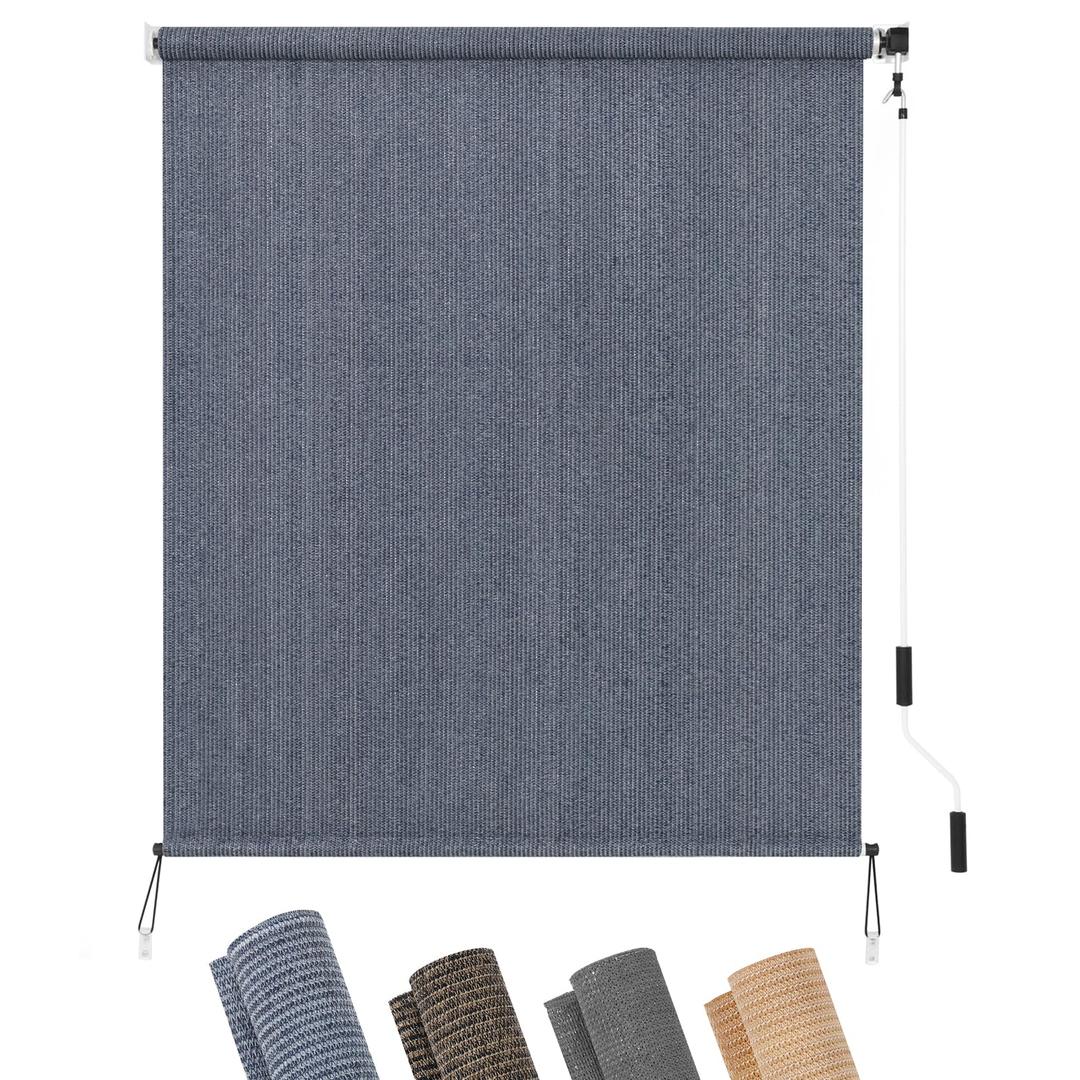 KELIXU Patio Shades Roll Up Outdoor Blind, 5' W x 8' H Cordless Sun Shade Privacy Screen with 90% UV Protection Exterior Roller Shade Cloth for Porch Pergola Backyard Windows Balcony, Blue-Gray