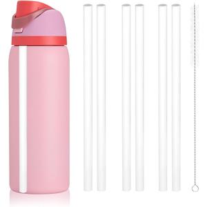 Replacement Straw for Owala Water Bottle 24 oz 32 oz, 6PCS Reusable Plastic Straws Compatible With Owala Water BottleBPA-FREE Straws and 1 Cleaner Brush (While)