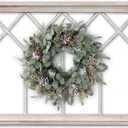 Sintosin Rustic Wood Window Frame Wall Decor 40 x 20 inches, Hanging Washable White Farmhouse Faux Windows Frames for Walls, Decorative Wall Art for Living Room Bedroom Hallway Christmas (Style 1)