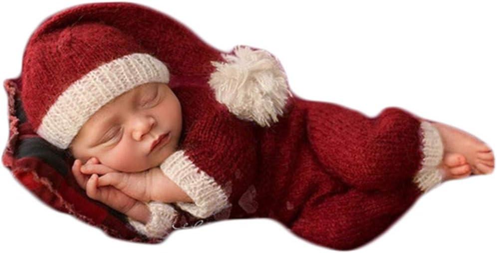 Vedory Christmas Newborn Baby Photo Shoot Props Outfits Crochet Clothes Santa Claus Red Hat Pants Photography Props (Red and White)
