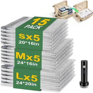 Vacuum Seal Bags for Clothing with Wireless Electric Pump - Travel & Home Use, 15 Pack Ideal Space Saver Vacuum Storage Bags, Travel Vacuum Bags for Luggage