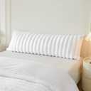 MEGO Fluffy Faux Rabbit Fur Body Pillow Cover, Soft Plush Fuzzy Wide Striped 20x54 Zippered Body Pillowcase, Decorative Shaggy Furry Bedroom Long Pillow Cover for Pregnant Women Side Sleeper, White