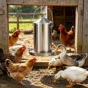Automatic Chicken Waterer with Handle Heavy Duty Stainless Steel Gravity-Fed Chicken Water Dispenser Hanging Poultry Drinker Feeder for Ducks Chickens Geese Turkeys Parrots Pigeons Quails