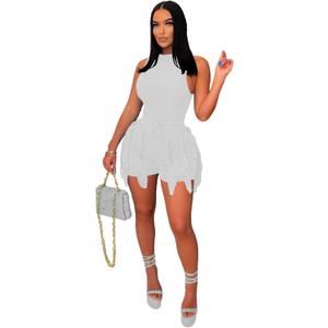 Elainone 2 Piece Outfits for Women Summer Shorts Sets Bodycon Sleeveless Tops High Waist Drawstring Shorts with Tassel (Medium, White)
