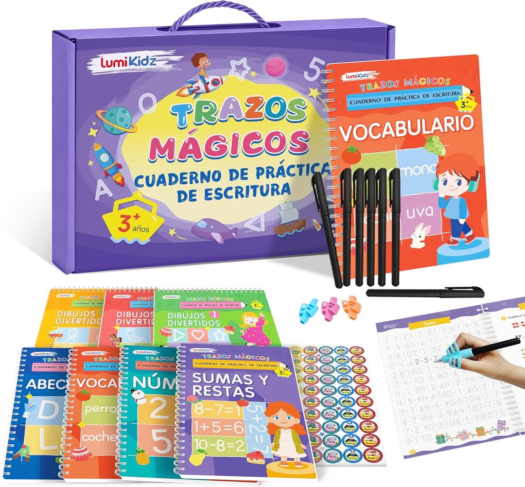 Spanish Magic Grooved Writing Practice for Kids Ages 3-8 Reusable Grooved Handwriting Practice Books for Kids 5-7 Preschool Tracing Learning Activities Educational Valentines Day Gifts for Kids